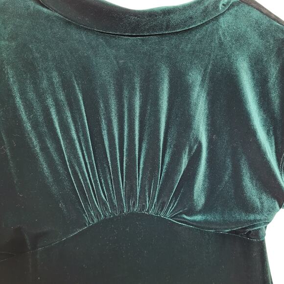CALVIN KLEIN Green Velvet High Neck Cowl Back PullOn Cap Sleeve Midi Dress Sz 14 - Picture 6 of 15